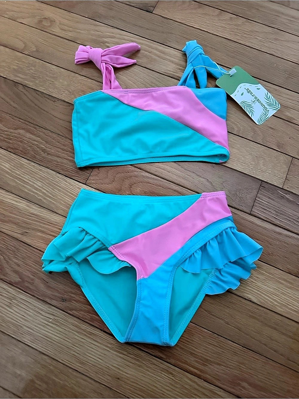 Younger Tree Blue & Pink Ruffle Bikini Size 3T/4T